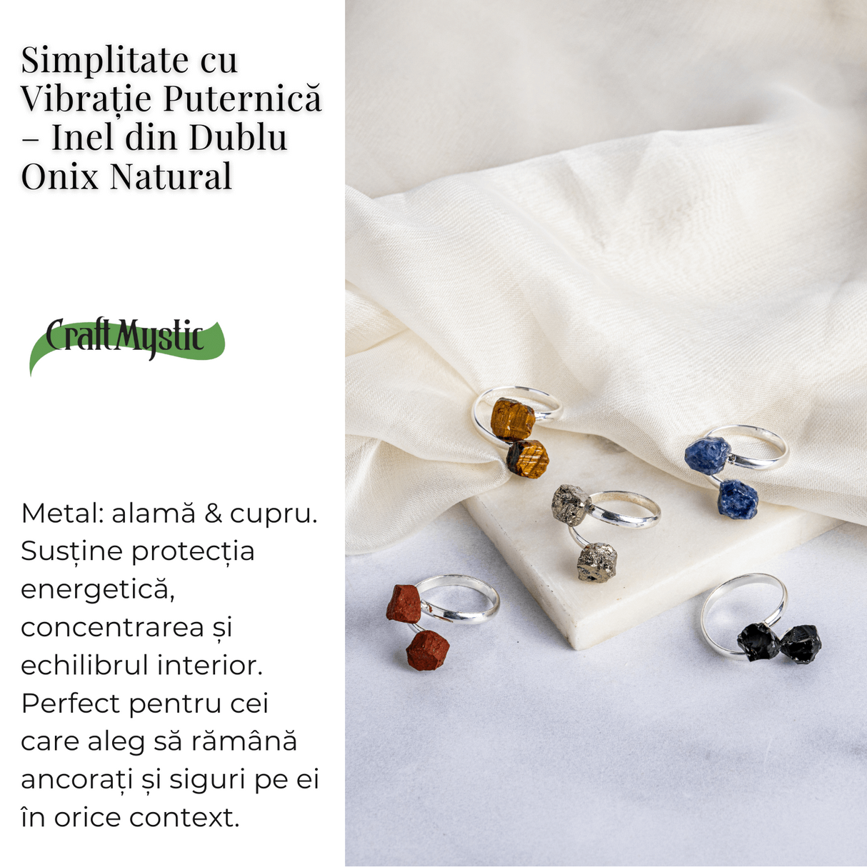 Simplitate cu vibratie puternica – Inel din dublu onix natural