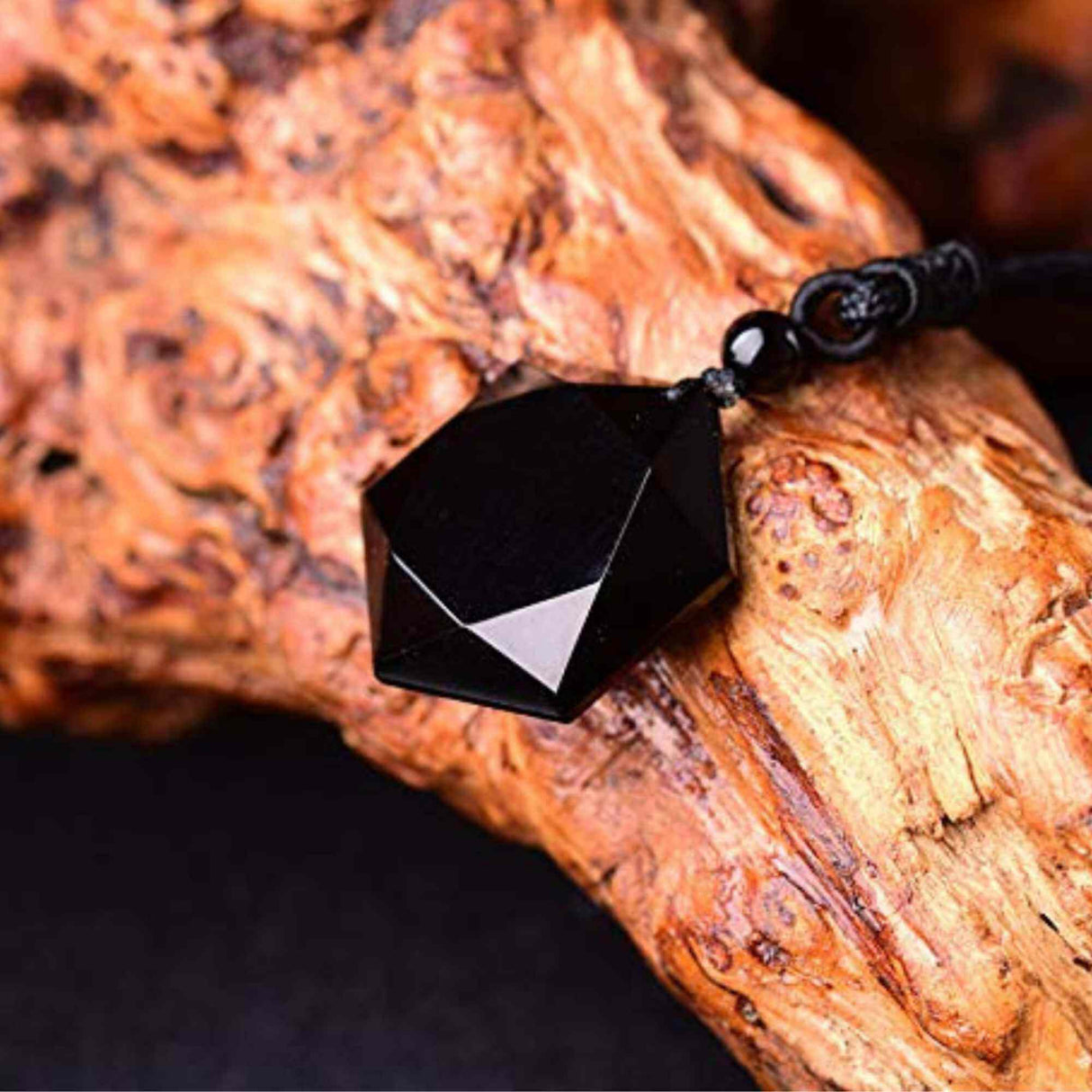 Colier hexagrama realizat din obsidian negru natural - Cristal care protejeaza de afectarea cu energii negative