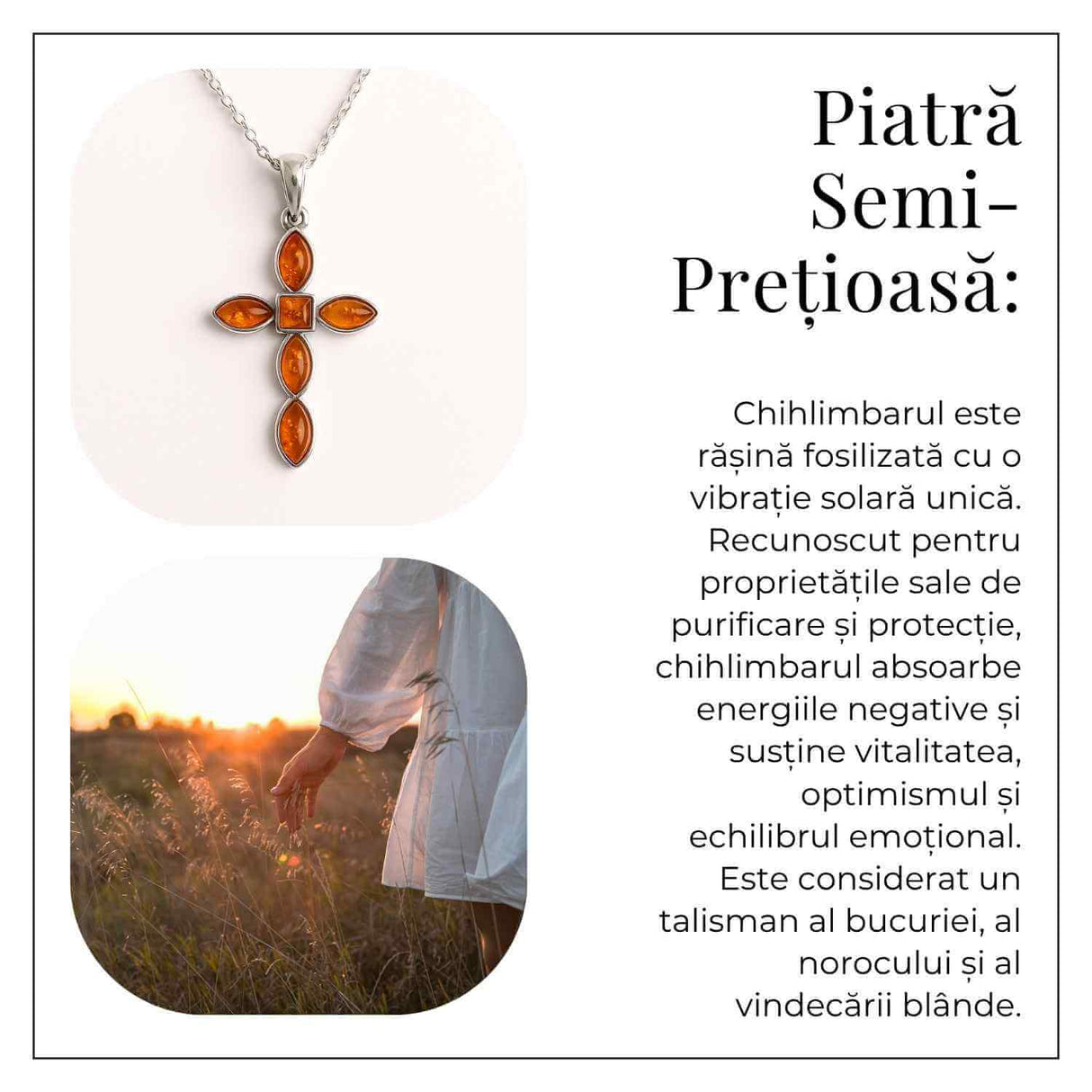 Colier cruce cu chihlimbar si montura argint 925 – Simbol sacru al puritatii si credintei