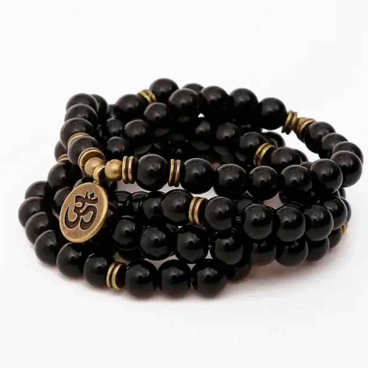 Dubla utilizare Bratara/Colier Mala cu 108 Margele de Obsidian Negru, Bijuterie pentru Meditatie si Yoga