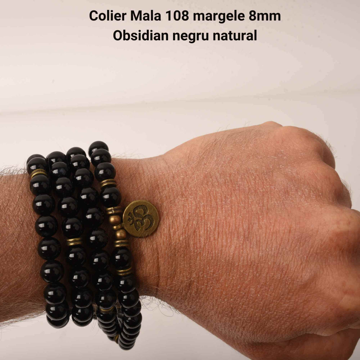 Dubla utilizare Bratara/Colier Mala cu 108 Margele de Obsidian Negru, Bijuterie pentru Meditatie si Yoga