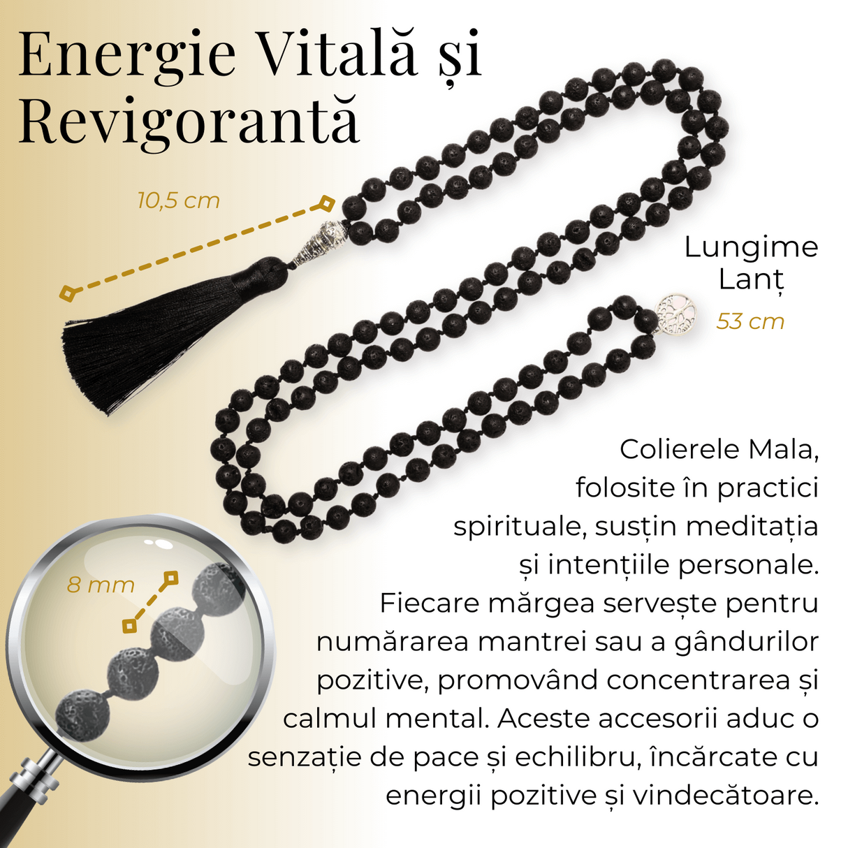 Colier Mala din Roca Vulcanica Naturala 8MM cu 108 margele