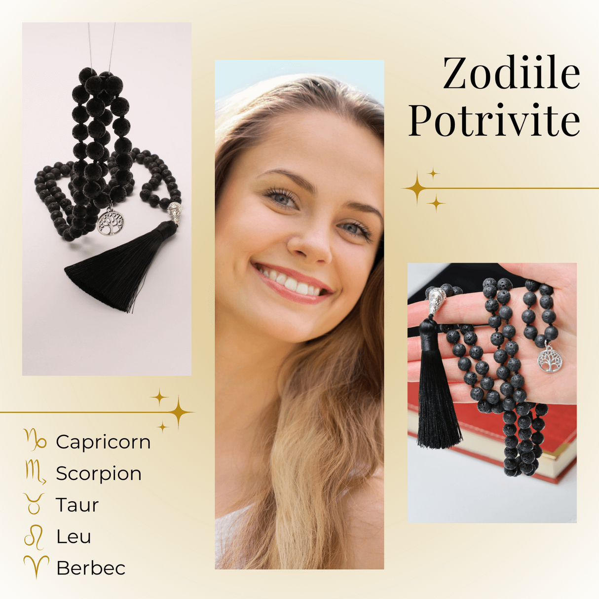 Colier Mala din Roca Vulcanica Naturala 8MM cu 108 margele