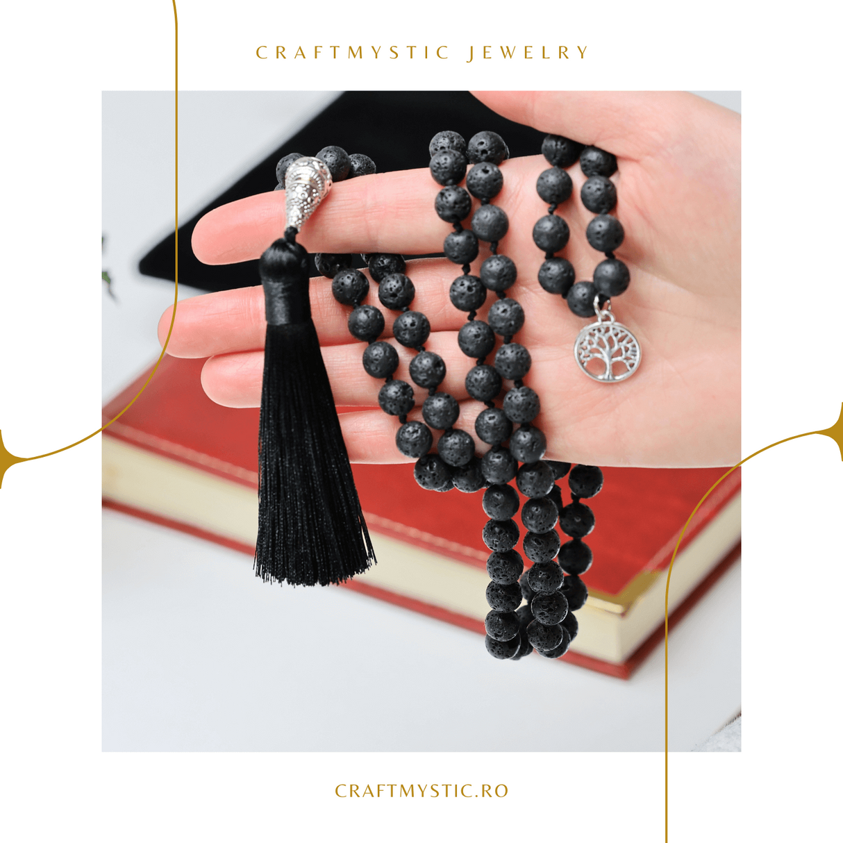 Colier Mala din Roca Vulcanica Naturala 8MM cu 108 margele