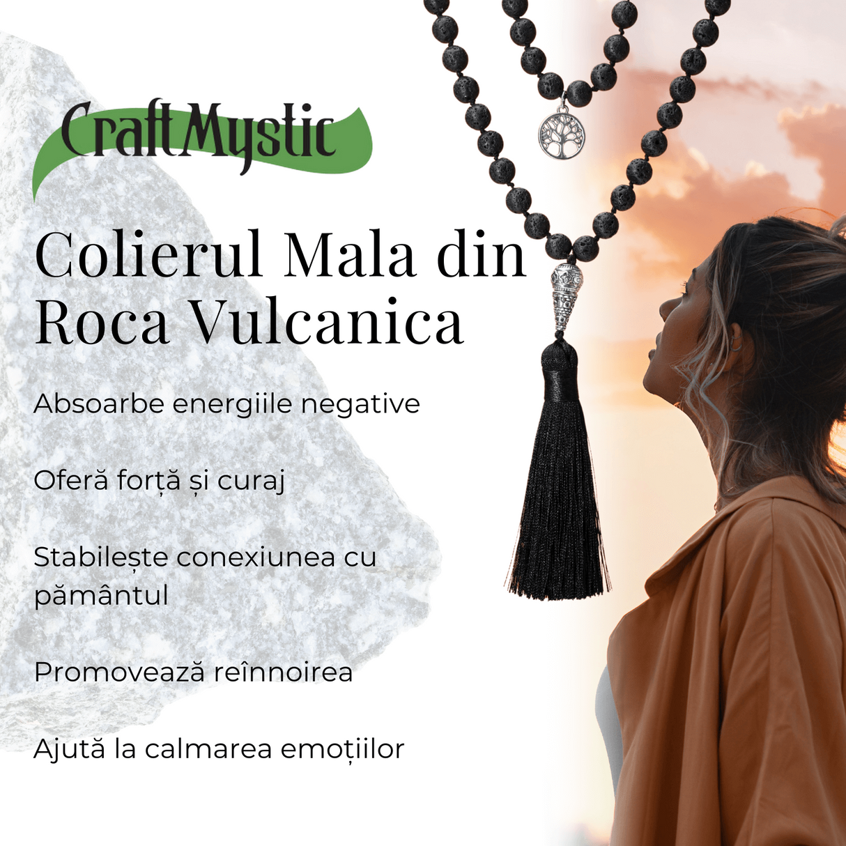 Colier Mala din Roca Vulcanica Naturala 8MM cu 108 margele