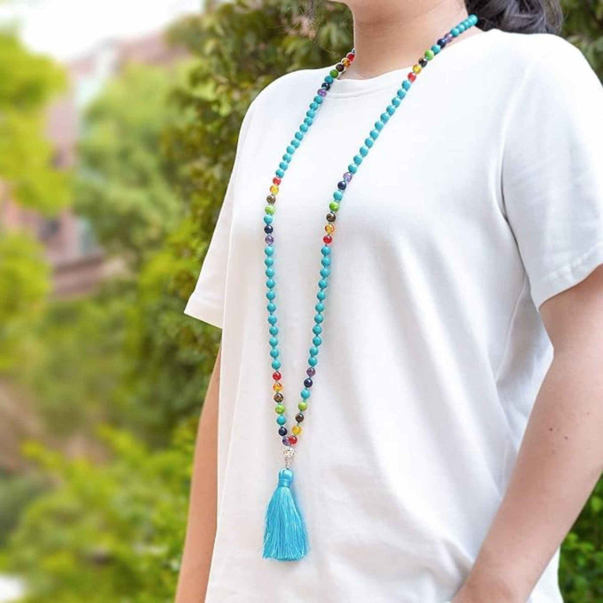 Colier Mala cu Turcoaz si 7 Chakre Colier Autentic din Jad, Piatra Sacralizata pentru Echilibru si Liniste