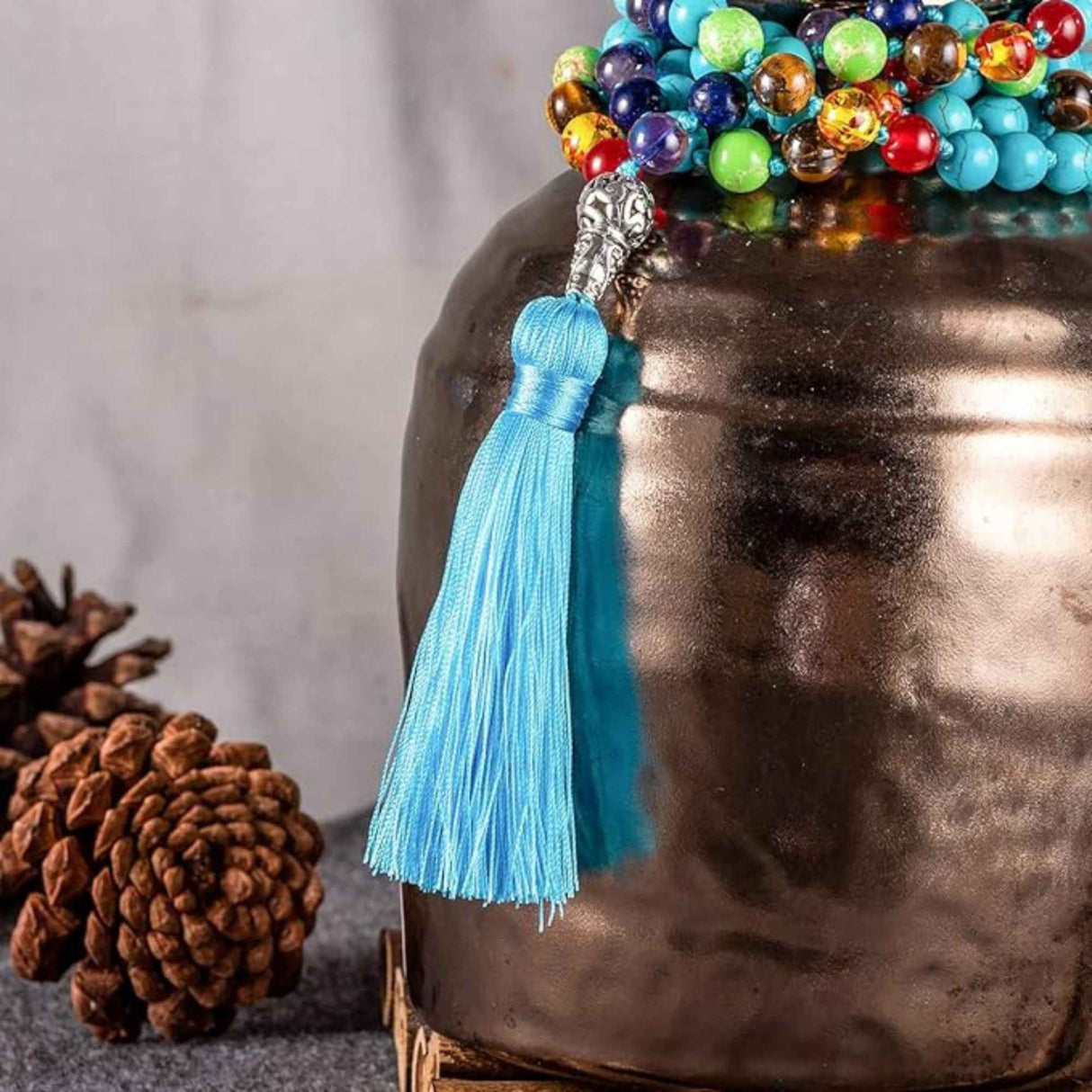 Colier Mala cu Turcoaz si 7 Chakre Colier Autentic din Jad, Piatra Sacralizata pentru Echilibru si Liniste