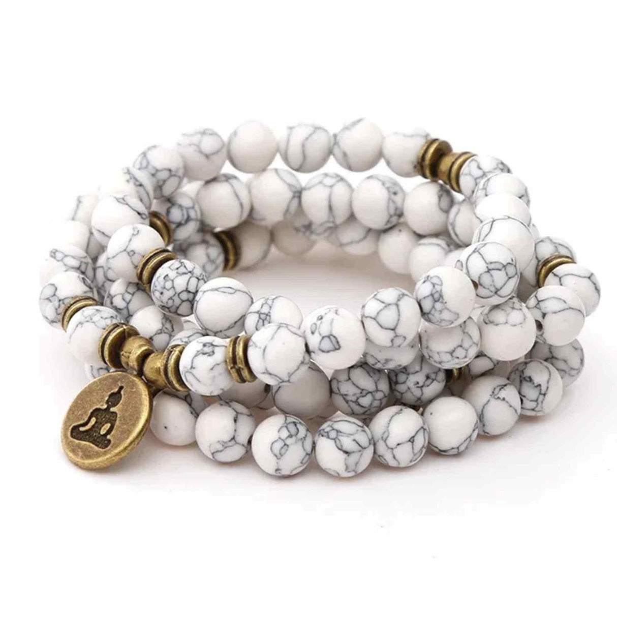 Colier-Bratara Mala din Turcoaz Alb cu 108 Margele