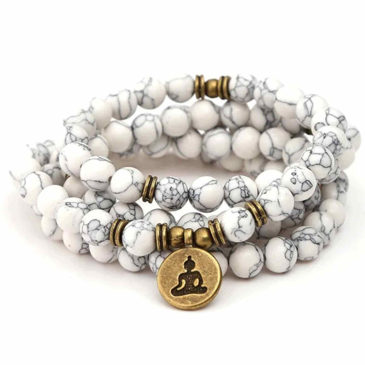 Colier-Bratara Mala din Turcoaz Alb cu 108 Margele