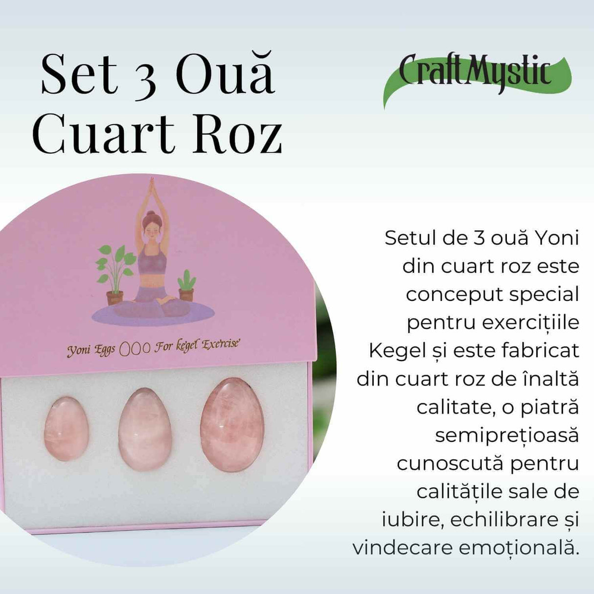 Set 3 Oua Yoni din Cuart Roz – Echilibru și Forță Interioară