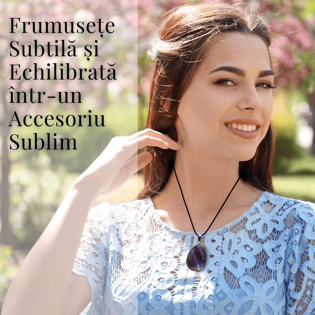 Colier Reglabil cu Pandantiv Auriu 35mm in Forma de Strop de Ploaie din Ametist