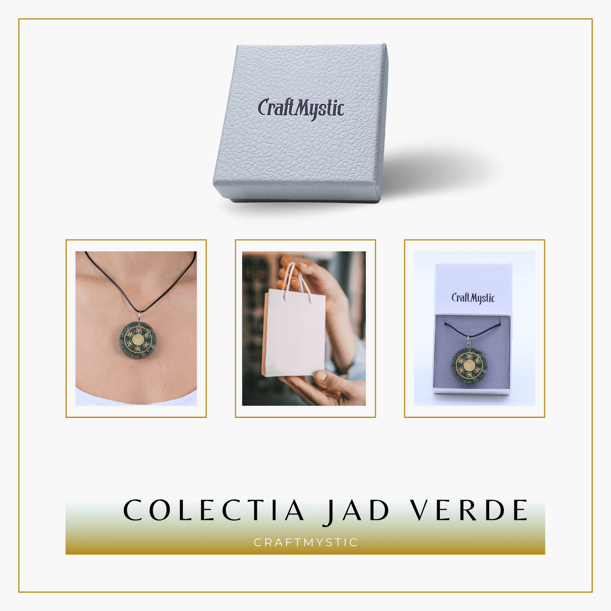 Colier ajustabil cu pandantiv rotund Zibu Jad Verde