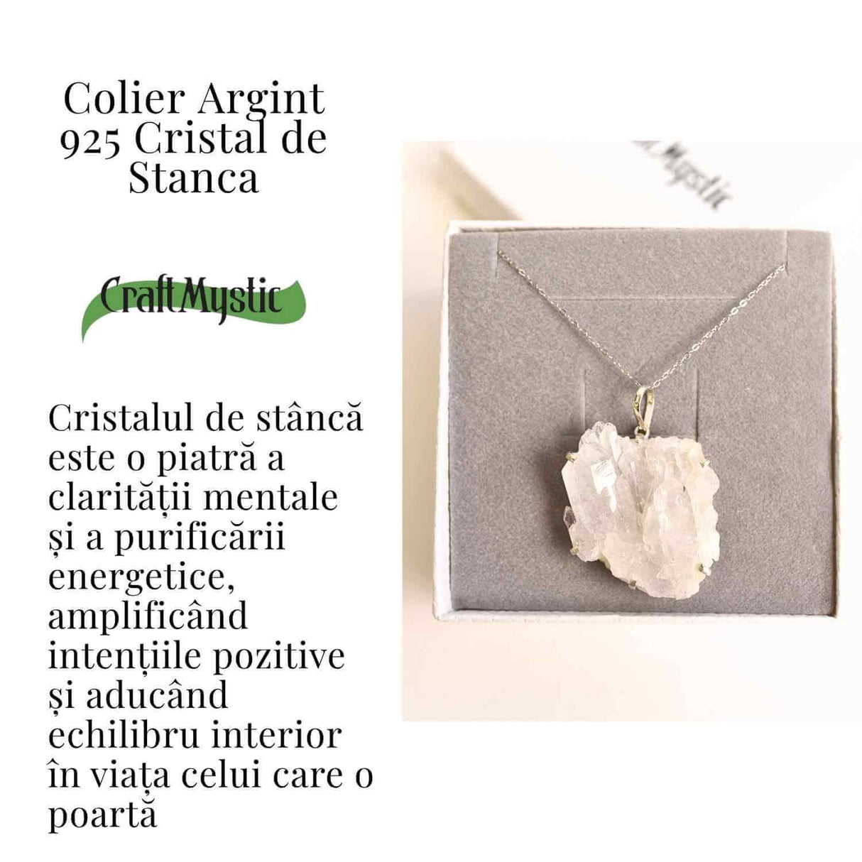 Claritate si Echilibru Zilnic – Colier Cristal de Stanca si Argint 925