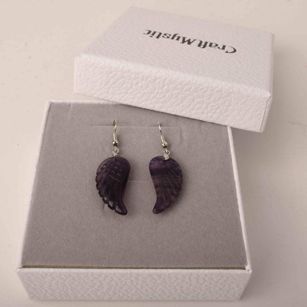 Cercei aripi de inger din piatra semipretioasa Fluorit 3 cm