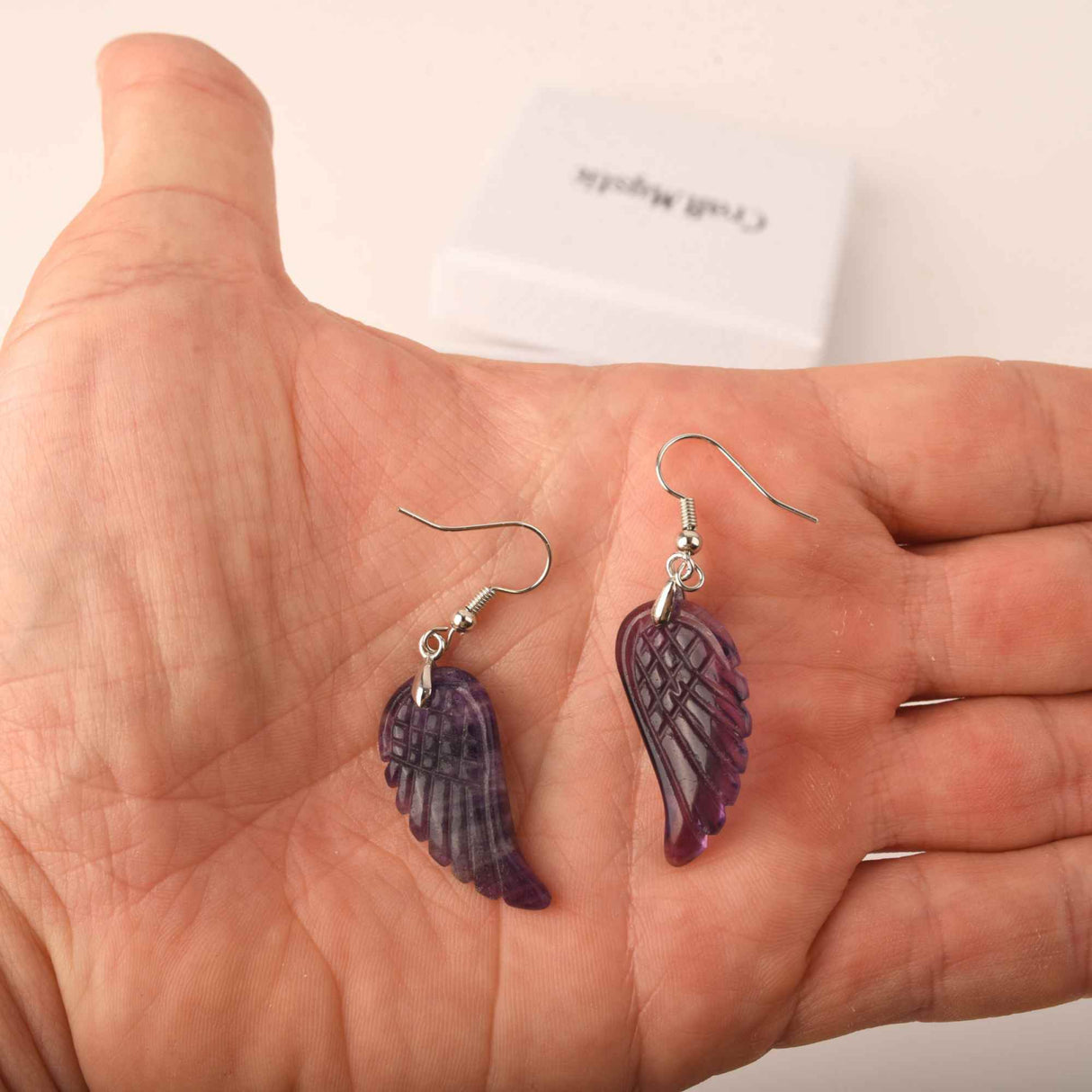 Cercei aripi de inger din piatra semipretioasa Fluorit 3 cm