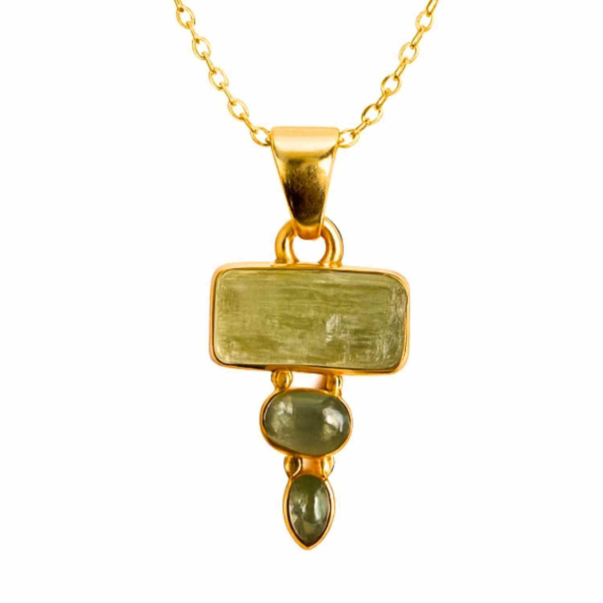 Echilibru si Vindecare Emotionala – Colier inox si pandantiv argint 925 placat cu aur de18k si Triplu Kyanit Verde