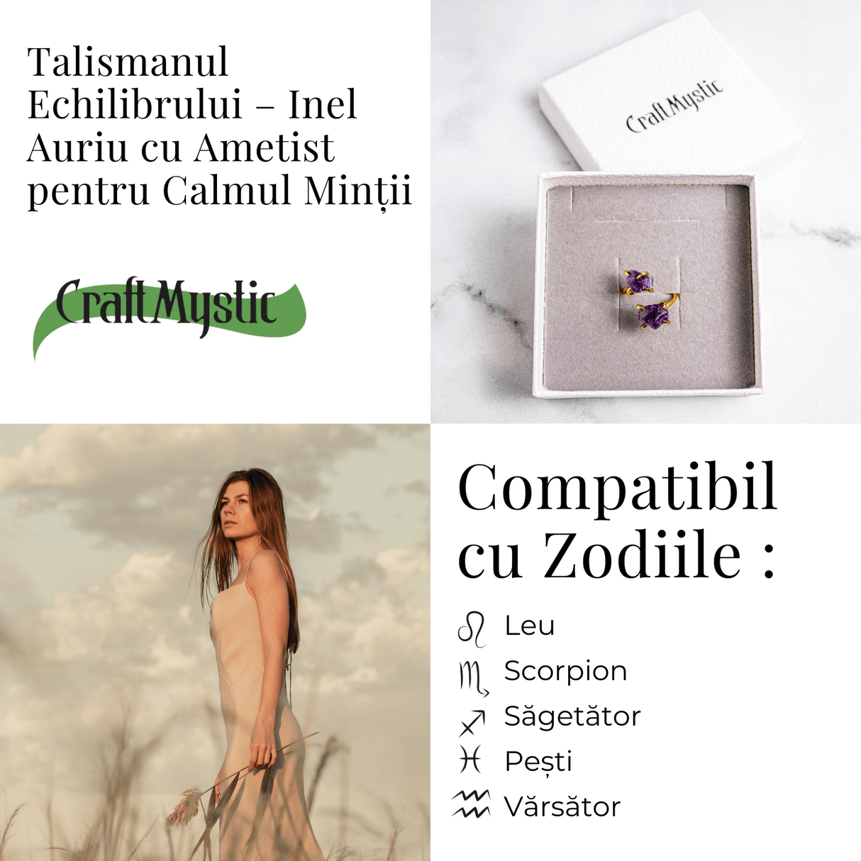 Talismanul Echilibrului – Inel Auriu cu Ametist pentru Calmul Mintii
