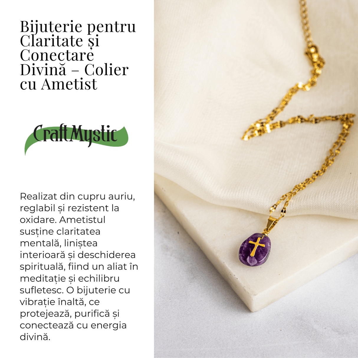 Bijuterie pentru Claritate si Conectare Divina – Colier Cruce cu Ametist