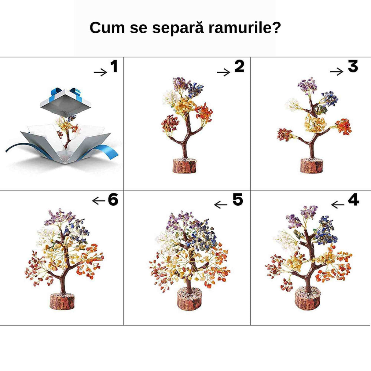 Copac arborele vietii premium - Arbore din cristale pentru energie pozitiva, realizat manual cu sapte pietre chakre, cristale si pietre vindecatoare