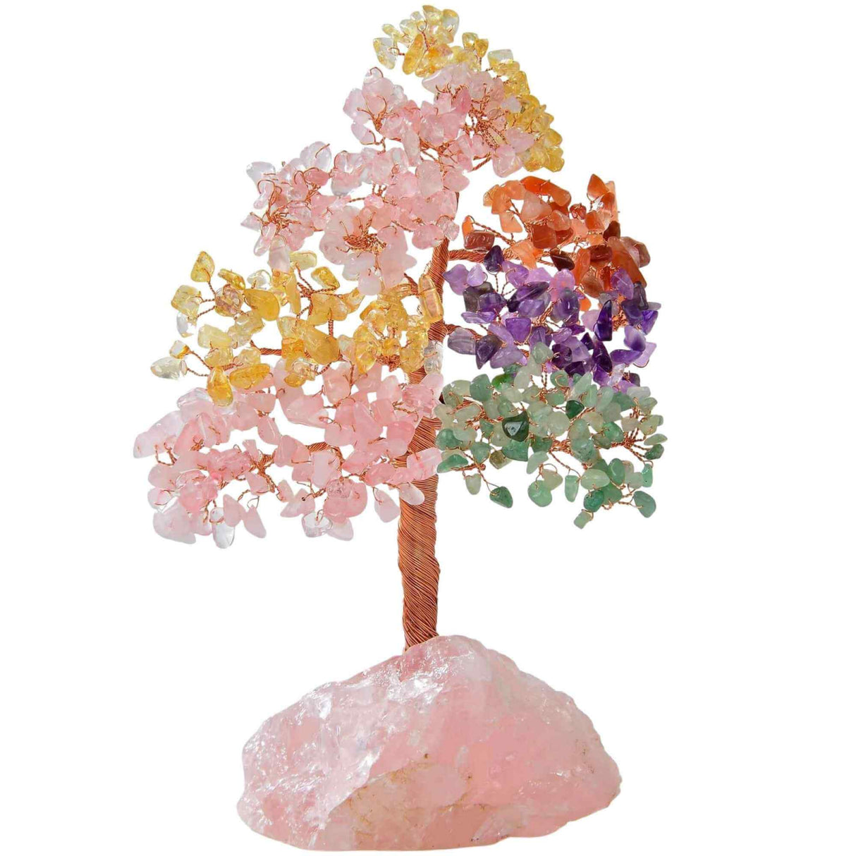 Arborele vietii premium din cristale naturale Chakra cu baza de cuart roz cu proprietati vindecatoare - Bonsai Feng Shui pentru vindecare si noroc 20 cm si 378 mini pietre naturale si baza din cristal natural pentru noroc si prosperitate