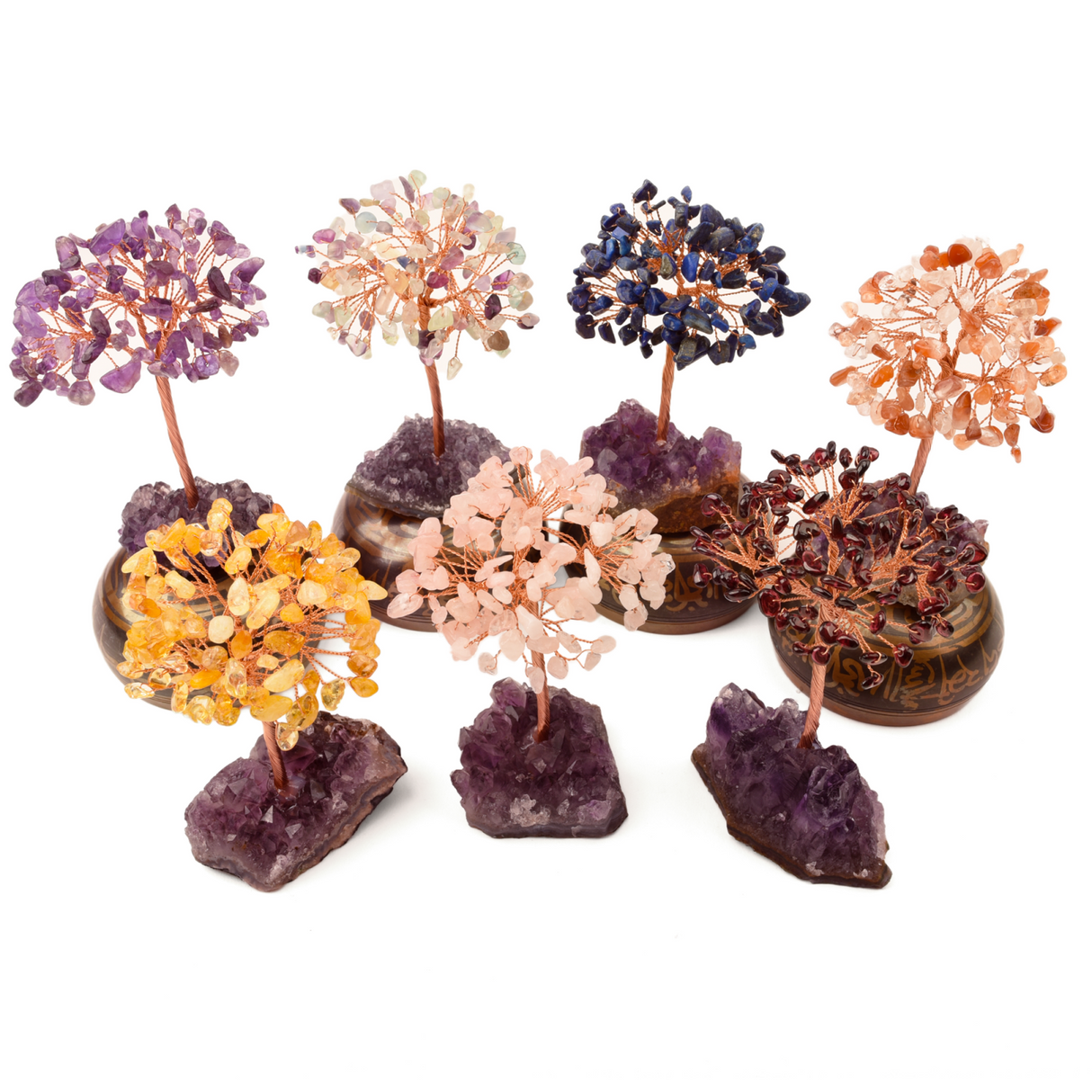 Copacel 12-13 cm cu 108 pietre naturale semipretioase Fluorit pe baza de Ametist cluster - Sprijina calmitatea, concentrarea si cresterea intuitiei