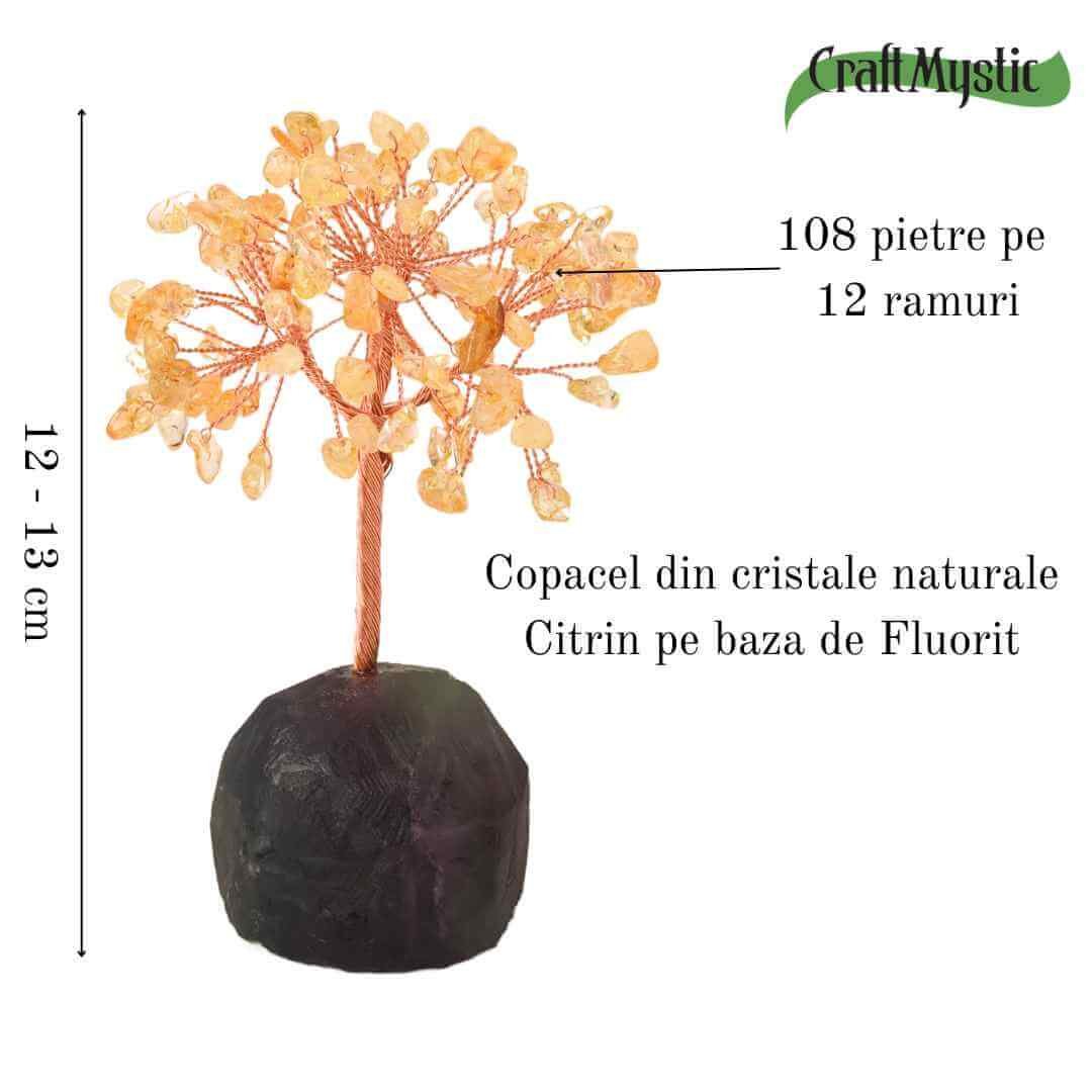Copacel 12 cm din cristale semipretioase Citrin si baza de Fluorit - Aduce prosperitate, succes, echilibru mental