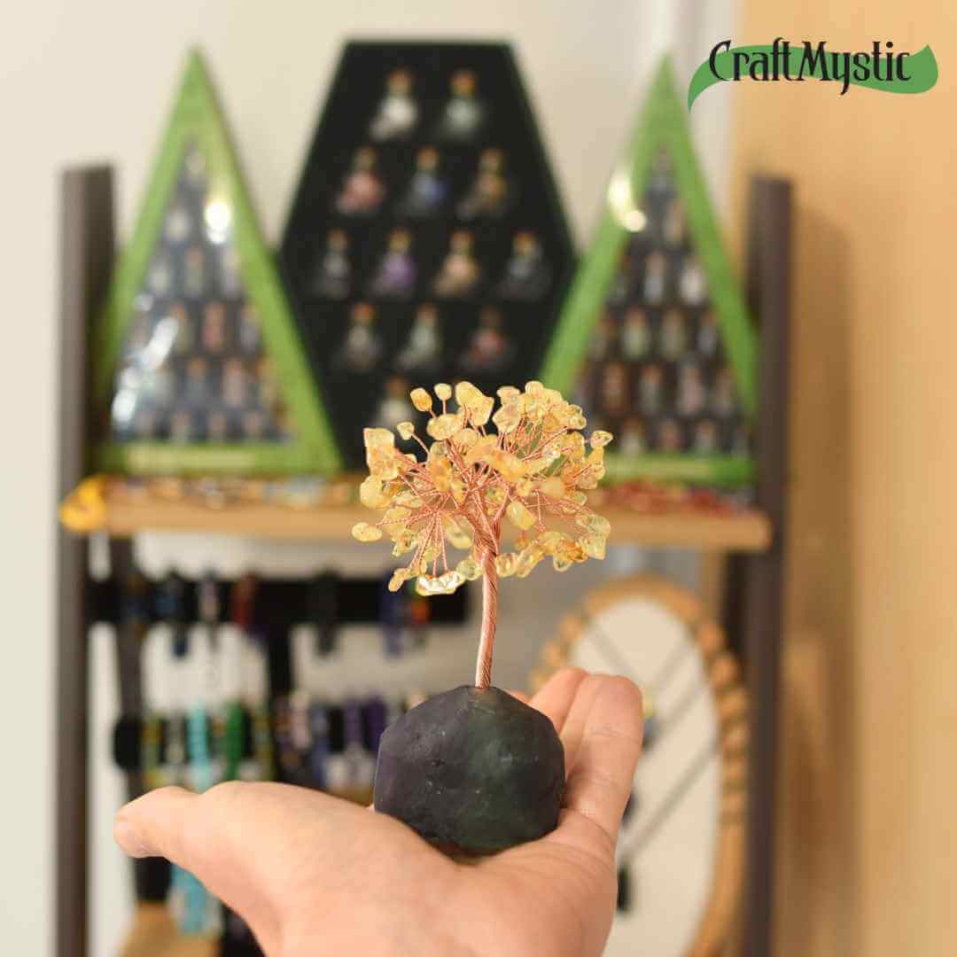 Copacel 12 cm din cristale semipretioase Citrin si baza de Fluorit - Aduce prosperitate, succes, echilibru mental