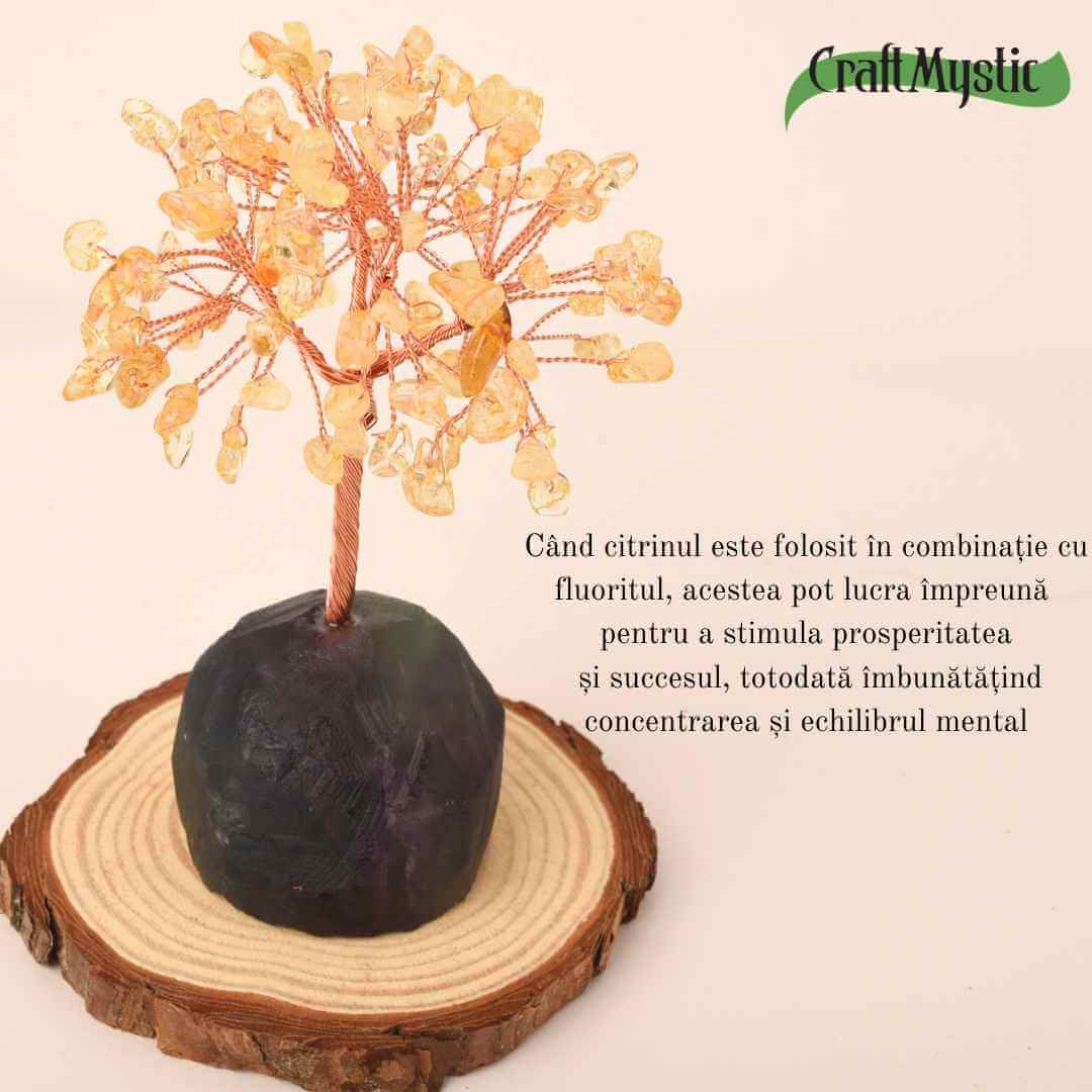 Copacel 12 cm din cristale semipretioase Citrin si baza de Fluorit - Aduce prosperitate, succes, echilibru mental