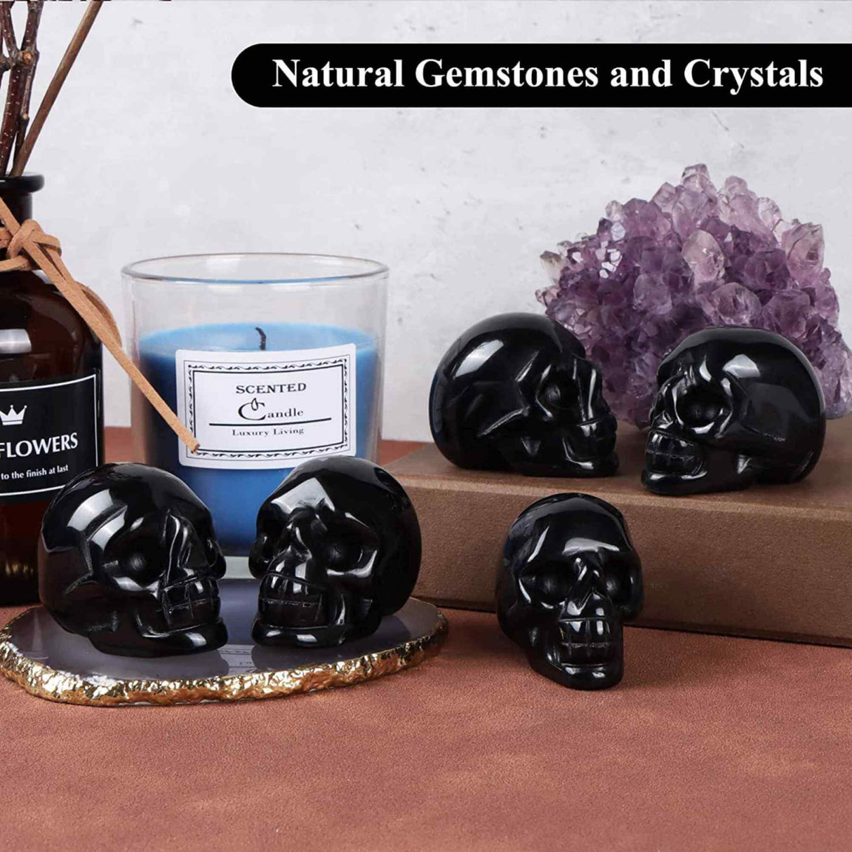 Craniu 5 cm sculptat manual din cristal de Obsidian piatra semipretioasa vindecatoare Figurina artistica pentru decor de Halloween, decoratiune pentru biroul de acasa