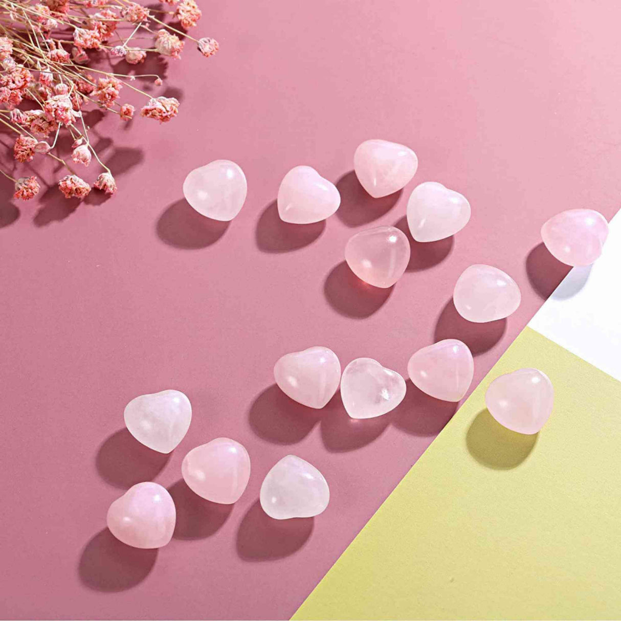 Cristal de cuart trandafir natural in forma de inima - Set de 5 pietre de vindecare, meditatie, echilibrare, decoratiuni pentru casa