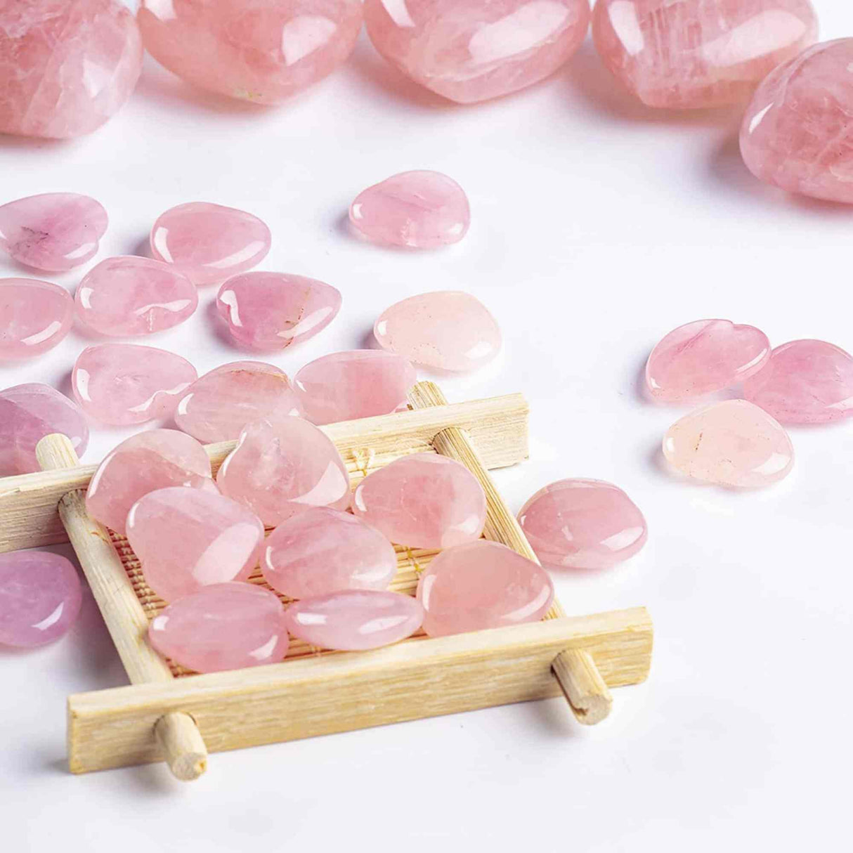 Cristal de cuart trandafir natural in forma de inima - Set de 5 pietre de vindecare, meditatie, echilibrare, decoratiuni pentru casa