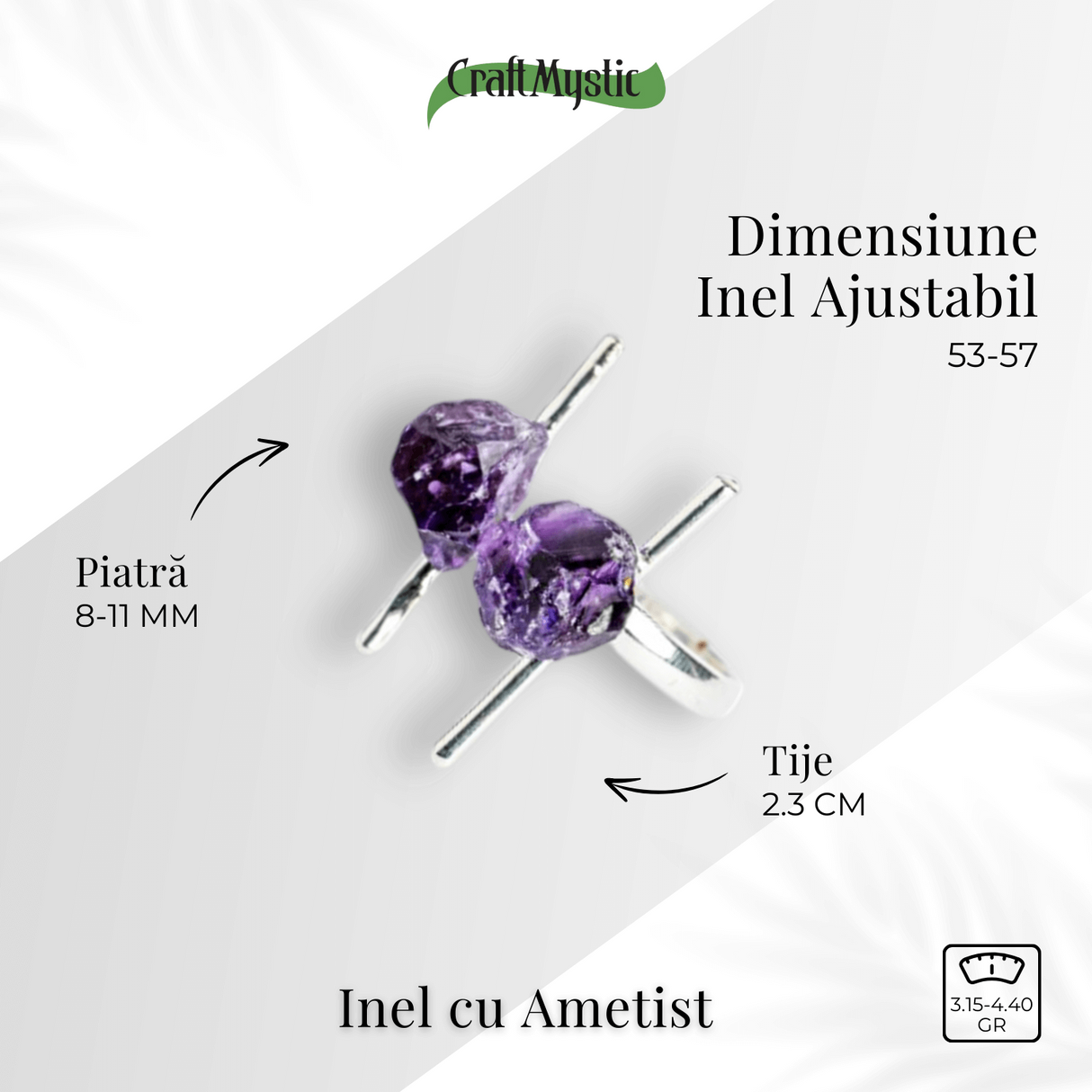 Accesoriu cu sens – Inel cu ametist dublu tija argintiu pentru focus si pace