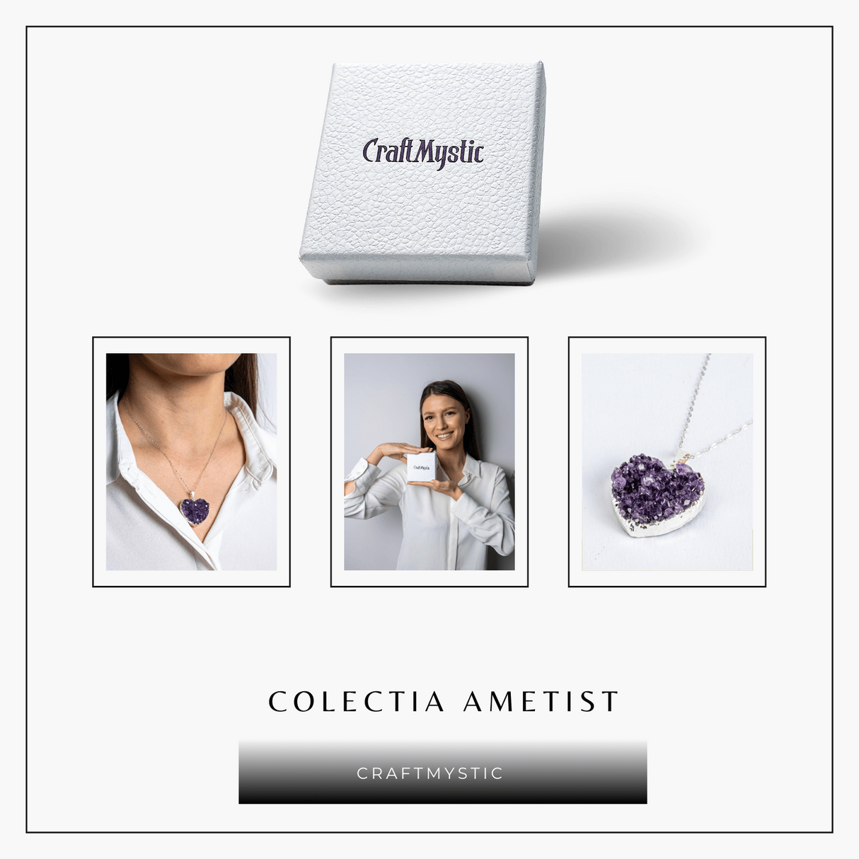 Talismanul inimii – Colier cu piatra ametist naturala Brazilia si lant argint 925 - Energie purificatoare