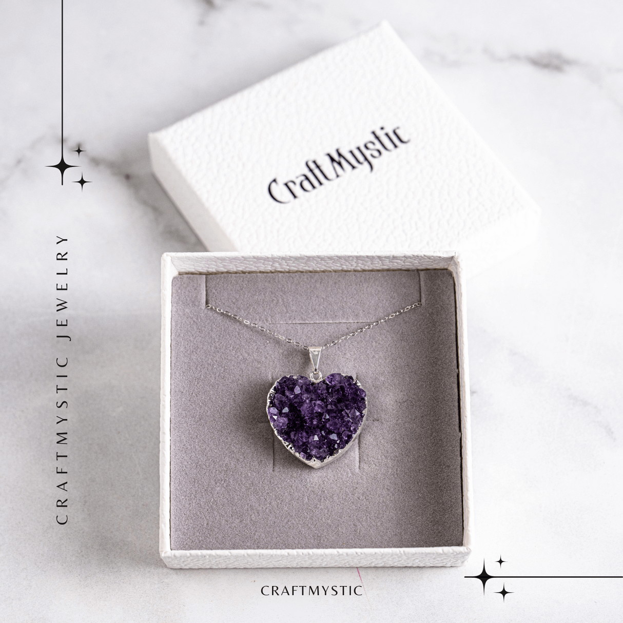 Talismanul inimii – Colier cu piatra ametist naturala Brazilia si lant argint 925 - Energie purificatoare