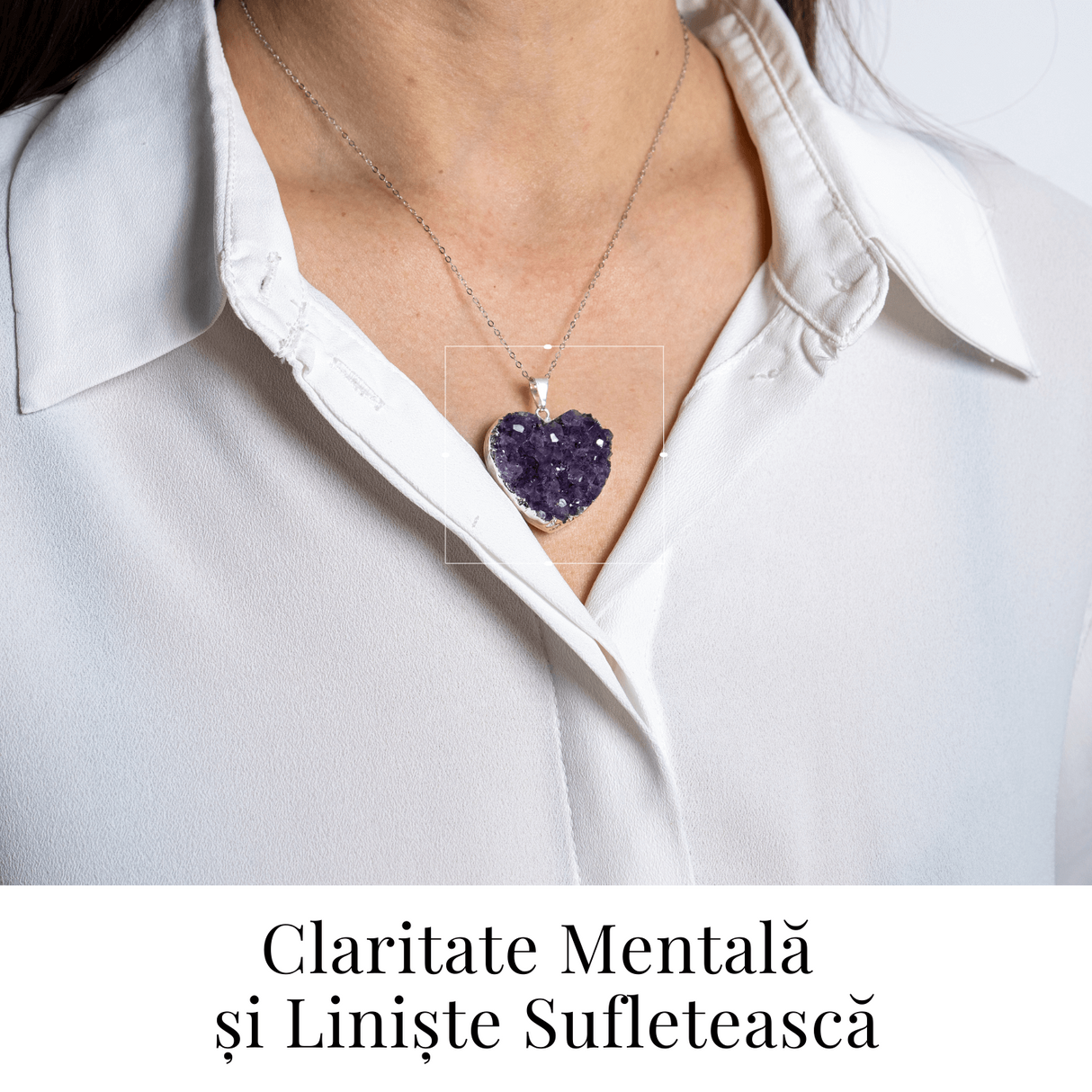 Talismanul inimii – Colier cu piatra ametist naturala Brazilia si lant argint 925 - Energie purificatoare