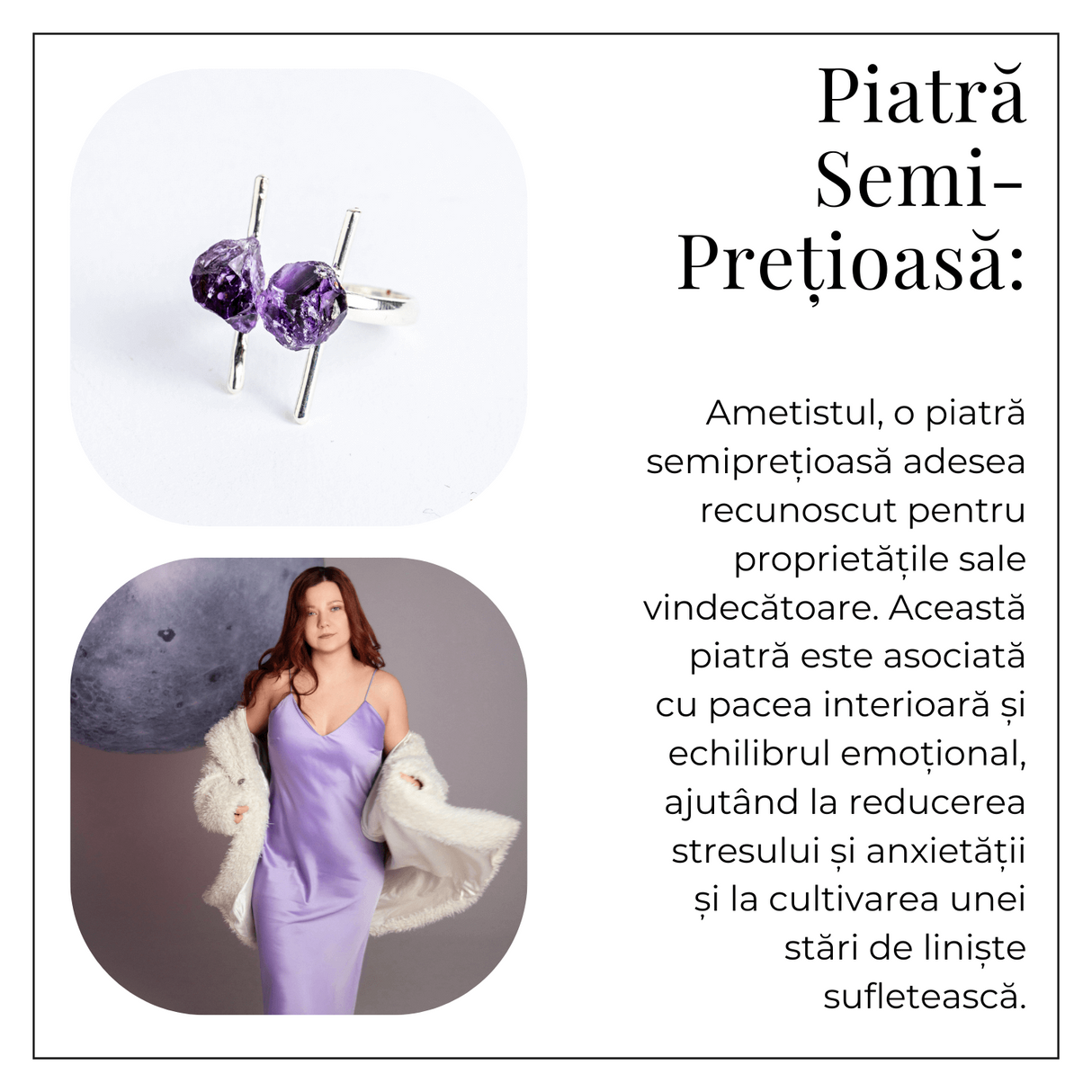 Accesoriu cu sens – Inel cu ametist dublu tija argintiu pentru focus si pace