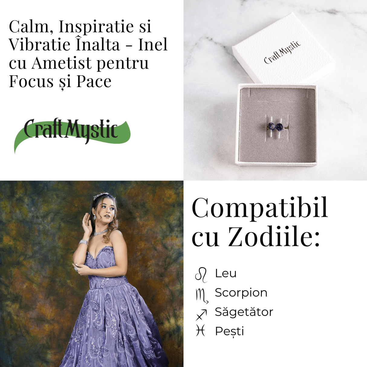 Accesoriu cu sens – Inel cu ametist dublu tija argintiu pentru focus si pace