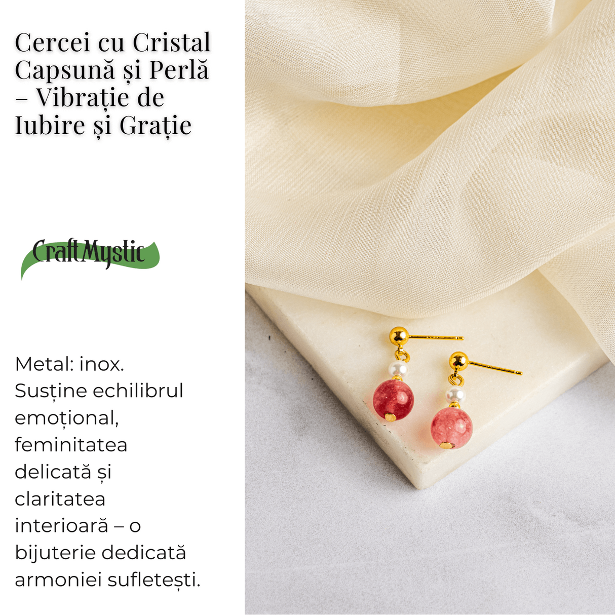 Vibratie de Iubire si Gratie – Cercei cu Perla si Cristal Capsuna