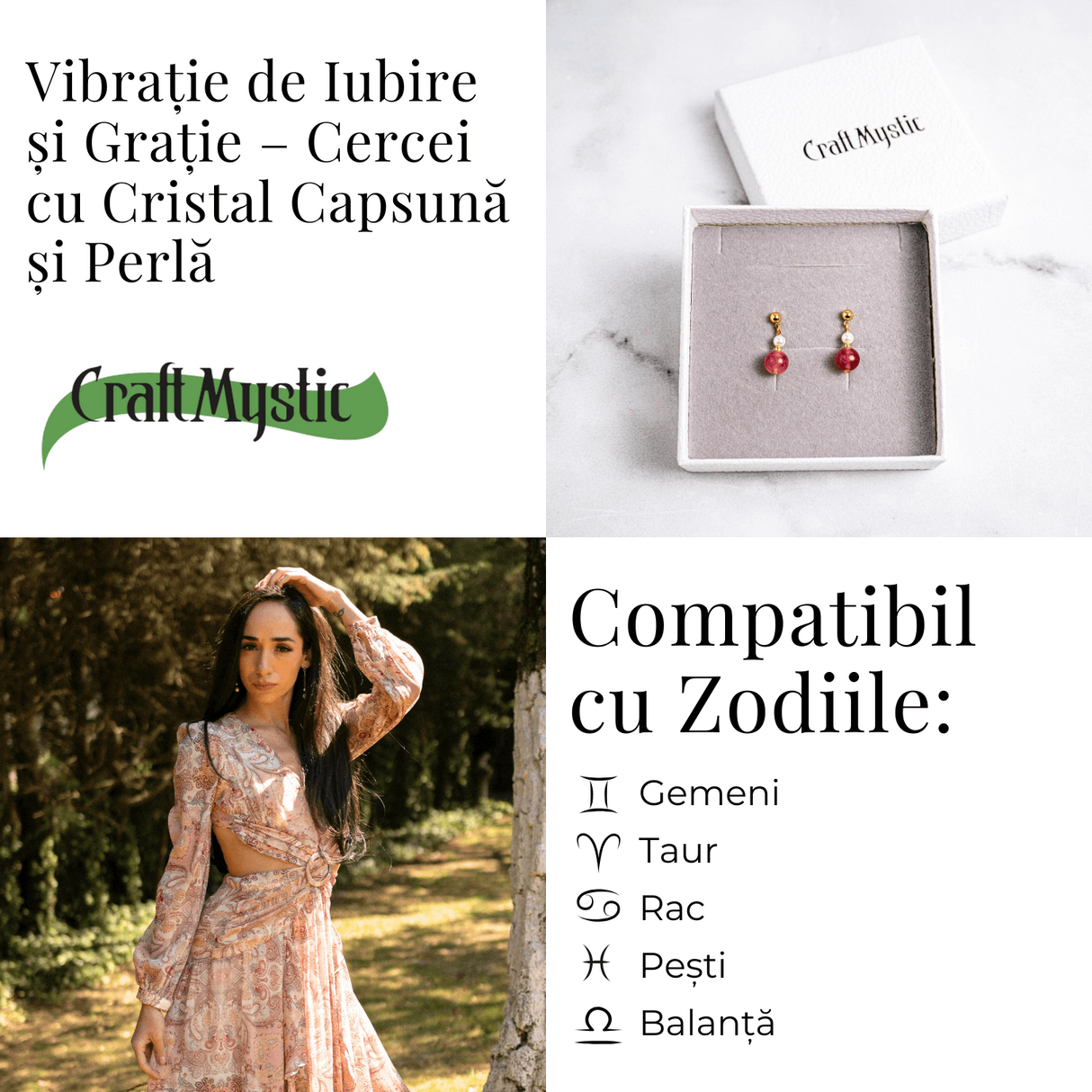 Vibratie de Iubire si Gratie – Cercei cu Perla si Cristal Capsuna