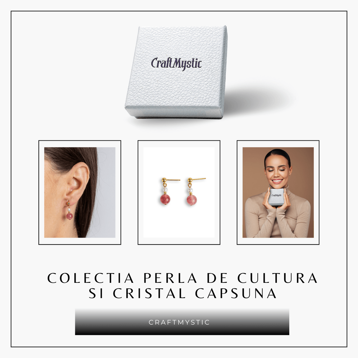 Vibratie de Iubire si Gratie – Cercei cu Perla si Cristal Capsuna