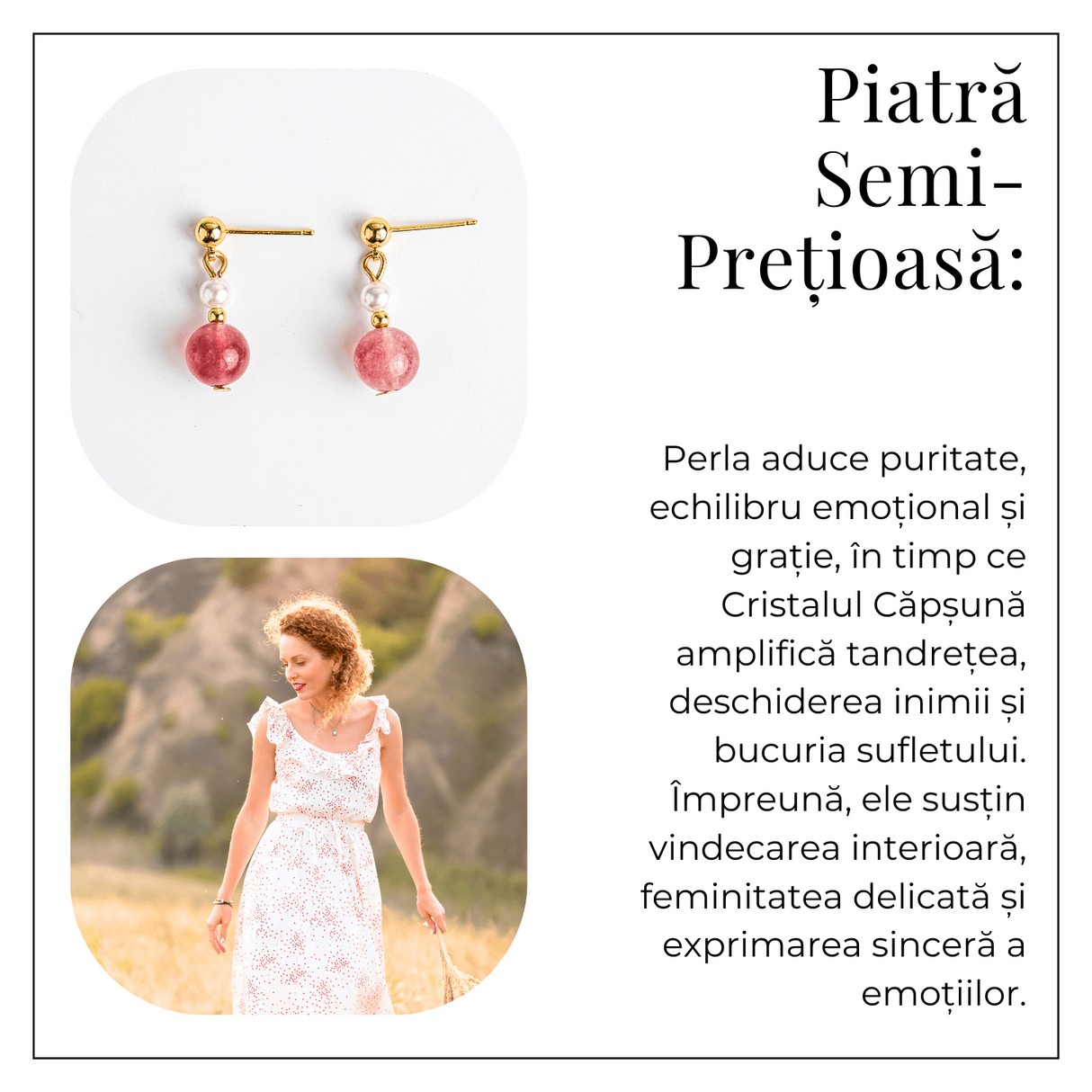 Vibratie de Iubire si Gratie – Cercei cu Perla si Cristal Capsuna