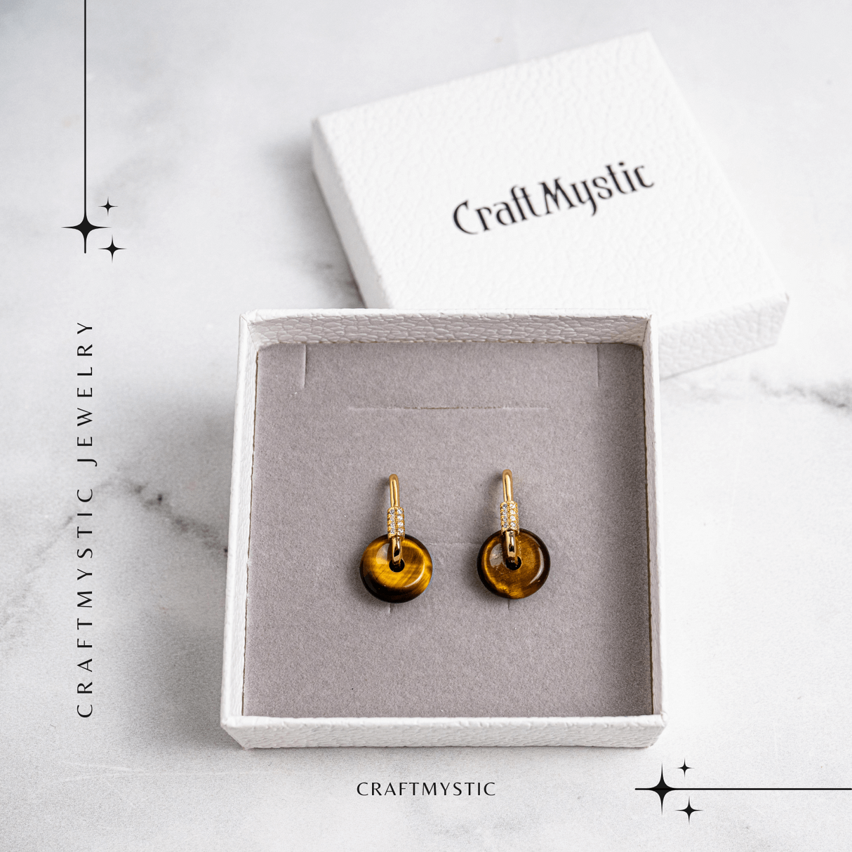 Bijuterie Protectoare – Cercei cu Piatra Ochi de Tigru model Pi