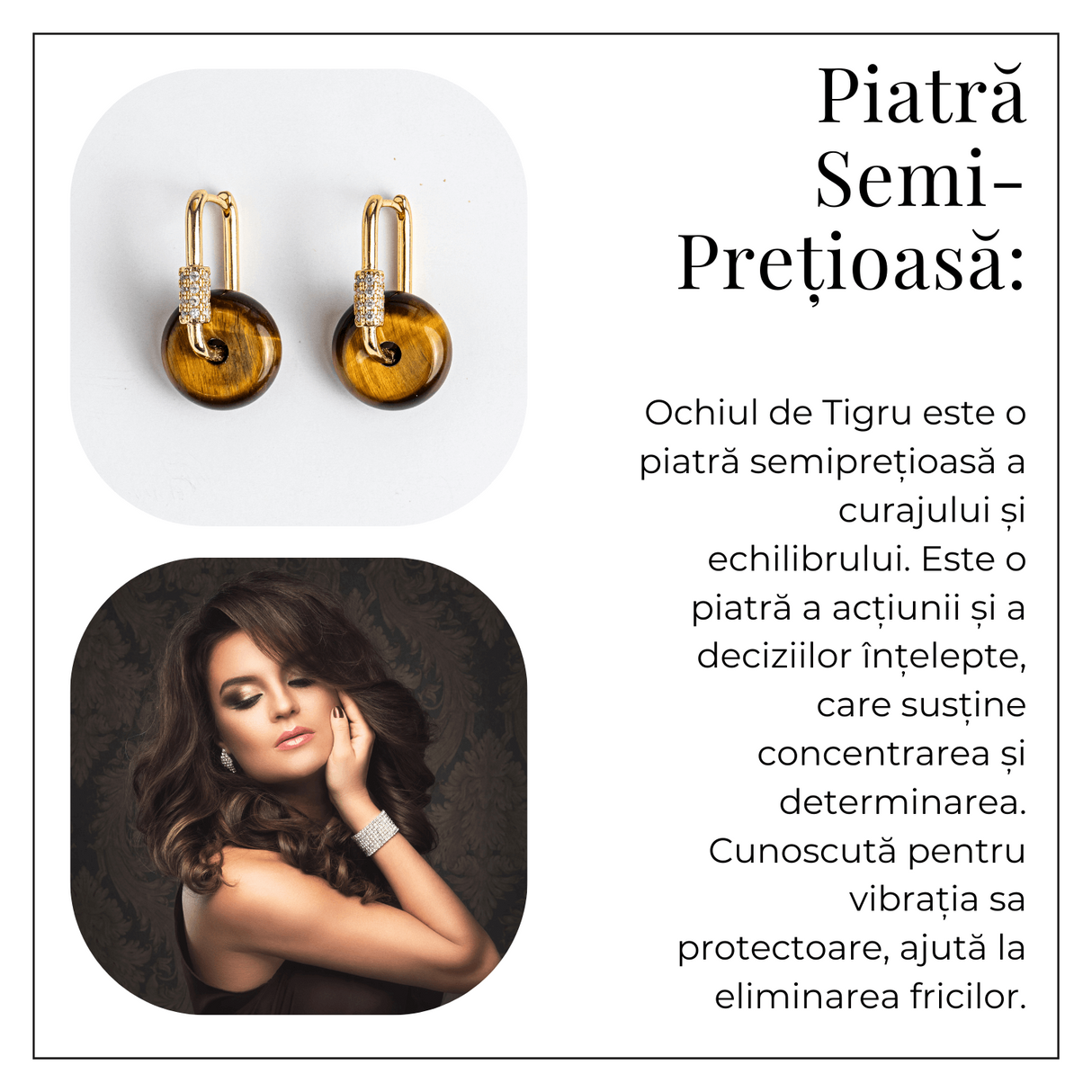 Bijuterie Protectoare – Cercei cu Piatra Ochi de Tigru model Pi