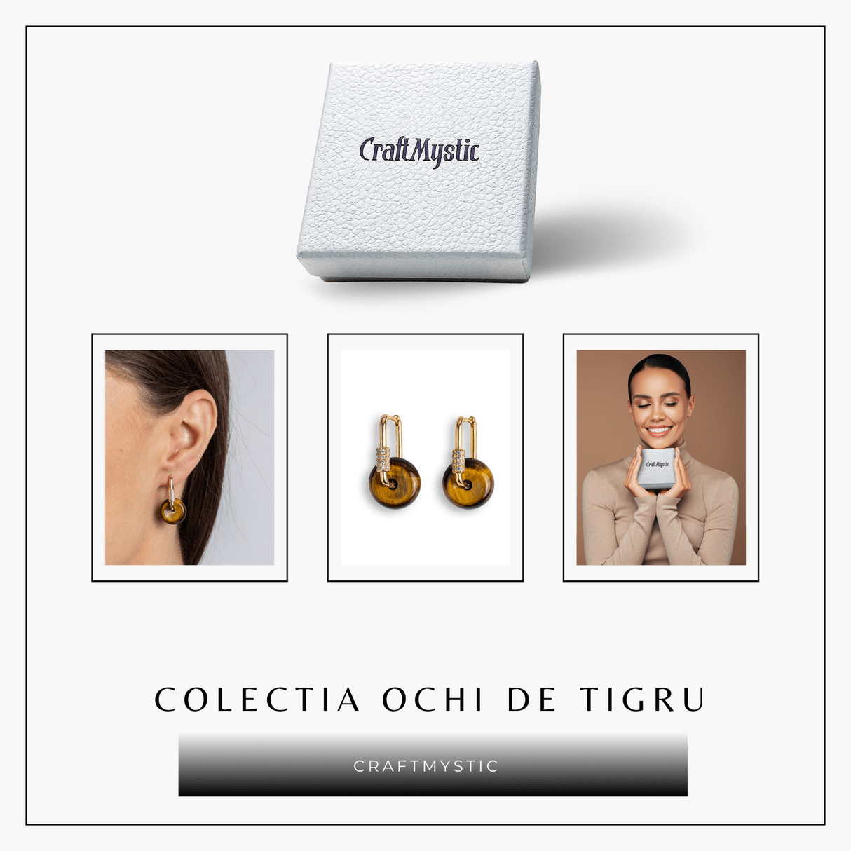 Bijuterie Protectoare – Cercei cu Piatra Ochi de Tigru model Pi