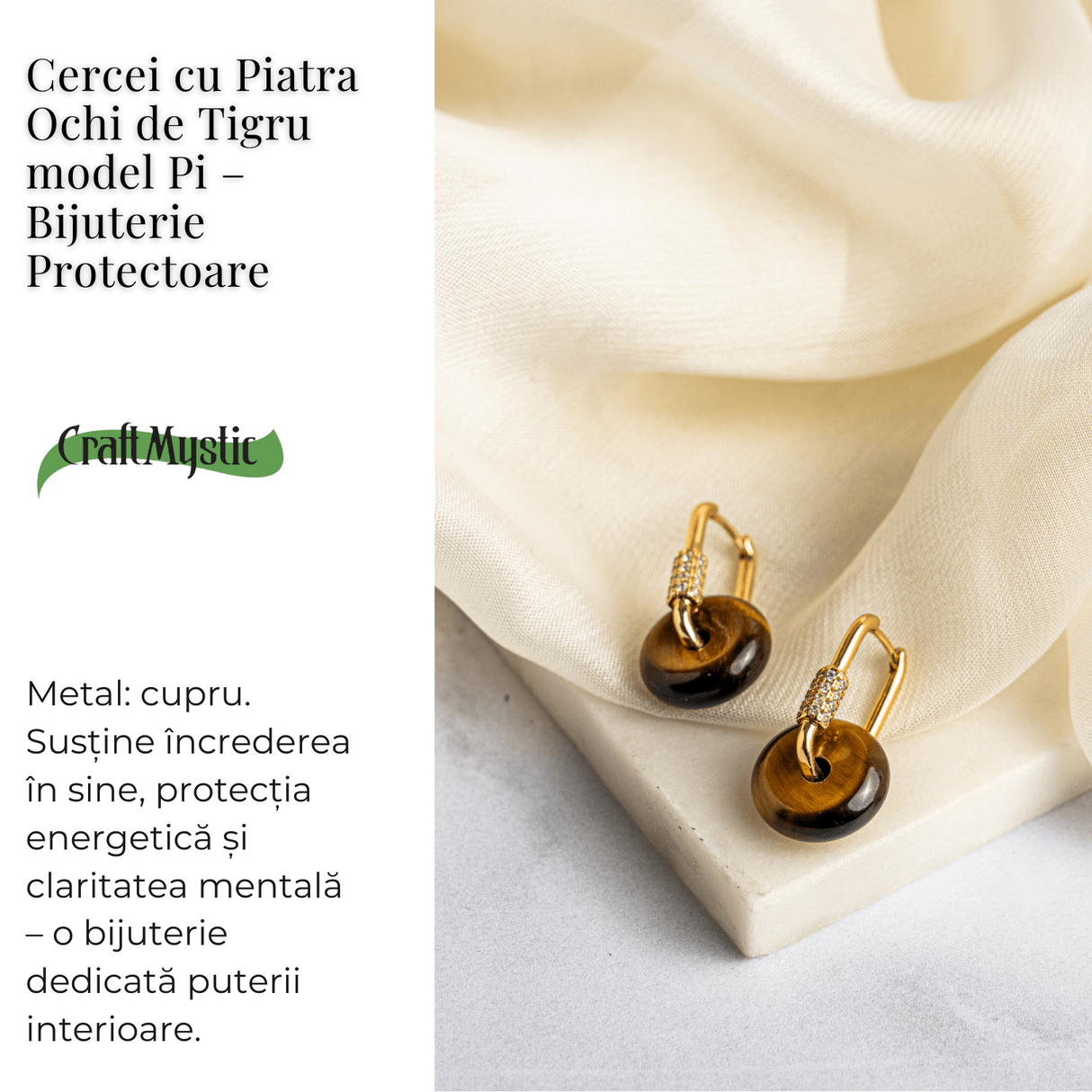 Bijuterie Protectoare – Cercei cu Piatra Ochi de Tigru model Pi