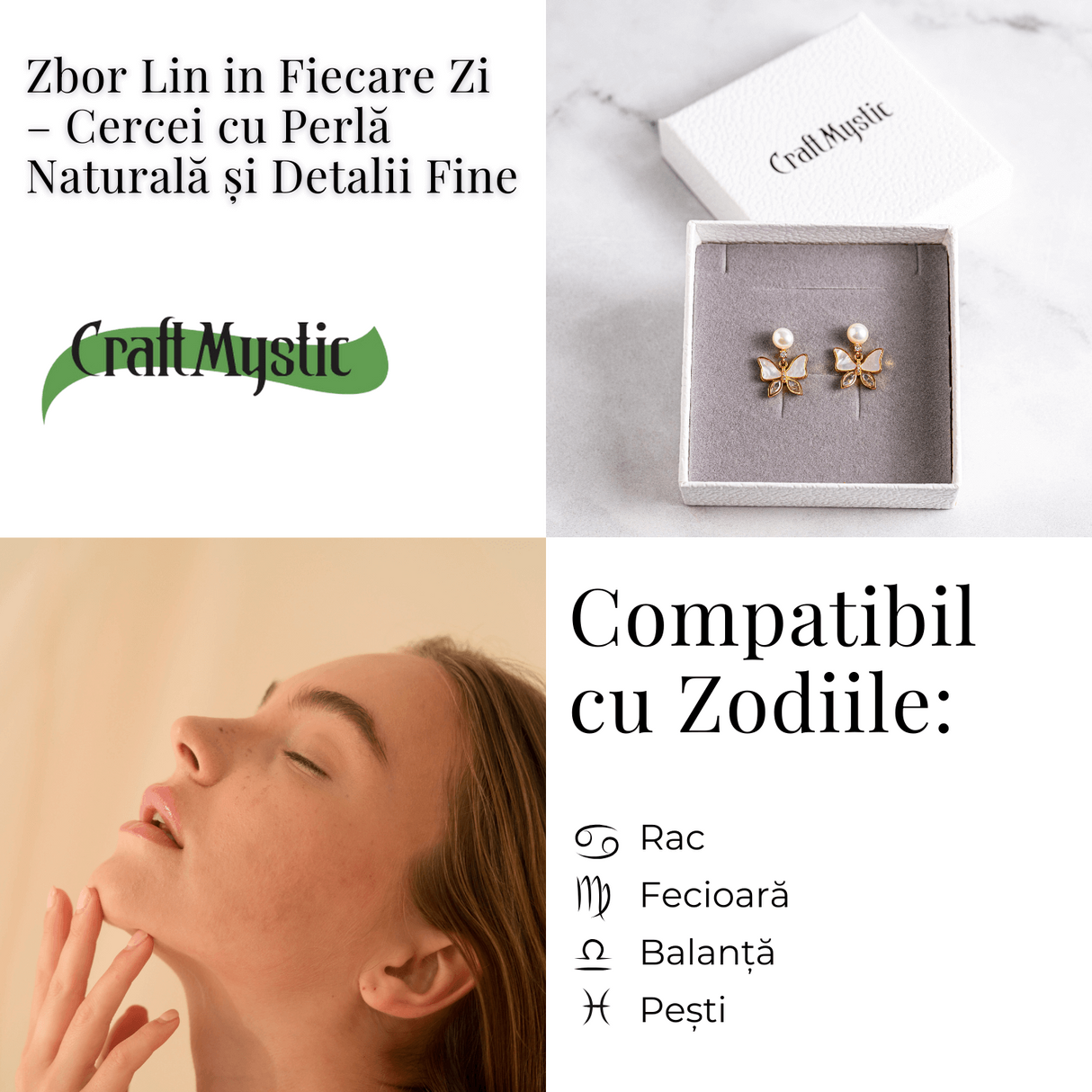 Zbor lin in fiecare zi – Cercei cu perla naturala si detalii fine