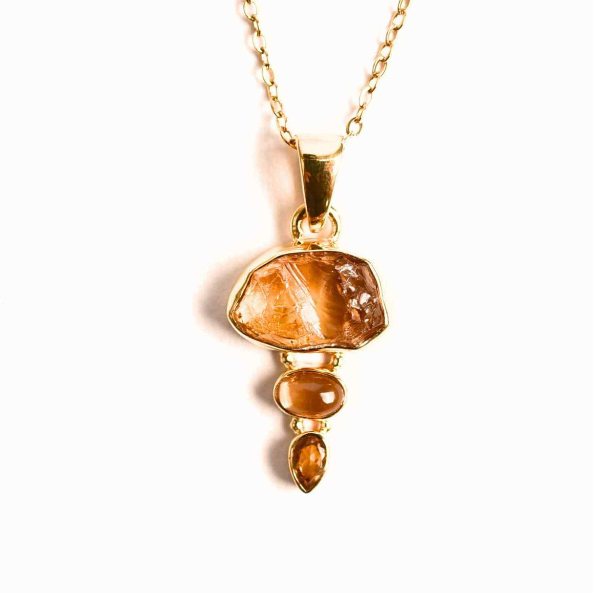 Energie Pozitiva si Prosperitate –Colier inox si pandantiv argint 925 placat cu aur de18k si Triplu Citrin