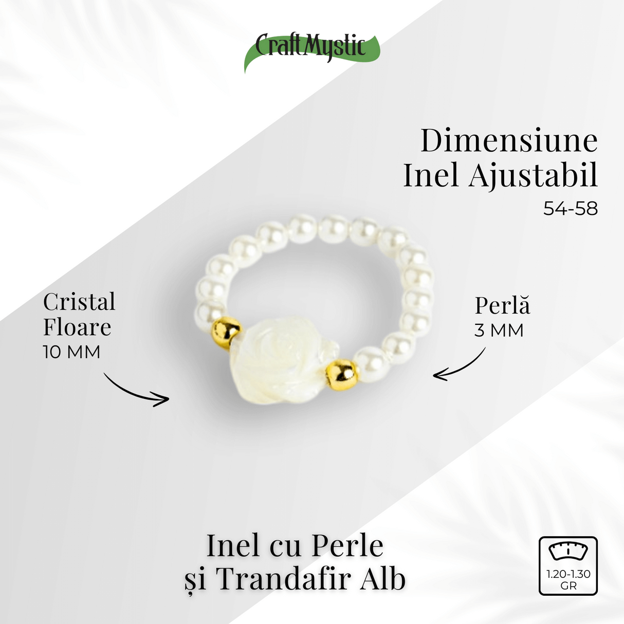 Bijuterie fina cu simbol floral – Inel cu perle si trandafir alb