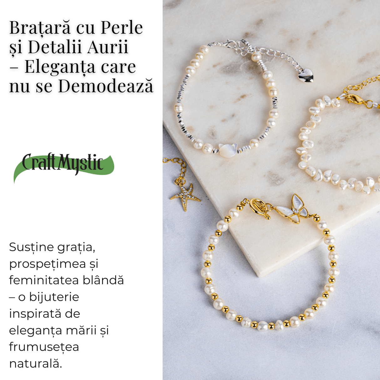 Bratara cu perle si detalii aurii – Eleganta care nu se demodeaza