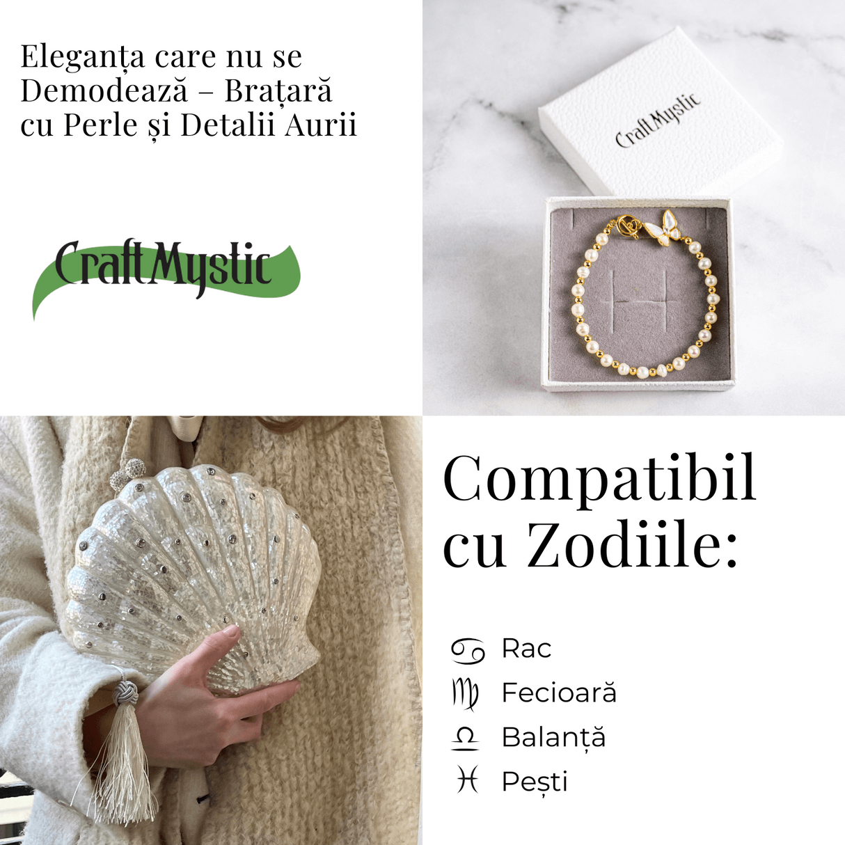 Bratara cu perle si detalii aurii – Eleganta care nu se demodeaza